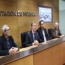 Los alcaldes de los tres municipios y Antonio Cosculluela durante el encuentro de este lunes                                                                                                                                                                   
